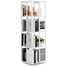360 Degree Rotating Bookshelf Storage Rack Bedroom Study White