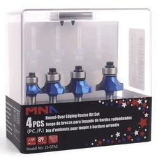 MNA 4 Pcs Round Over Router Bits Set, 1/4 Inch Shank, Radius in 1/8”, 5/32