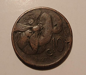 1927 Italy D Italia 10 Cent Coin Ungraded
