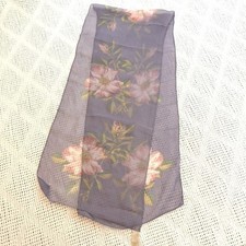 Elaine Gold Sheer Purple Flowers Vintage Silk Scarf Rectangle