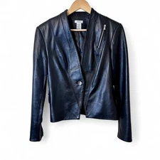 Black Leather Jacket , Cashé Black Size Woman’s  Small Genuine Leather