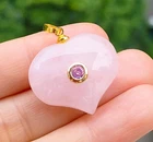 8pcs Rose Quartz Gems Heart Pendants Magic Reiki Healing Love Amulet