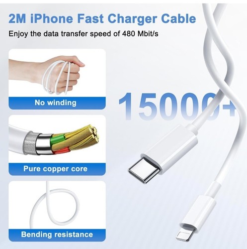 iPhone 14 13 12 11 Pro XR XS Fast Charging 20W USB-C PD Plug Charger and Cable - Zdjęcie 3 z 5