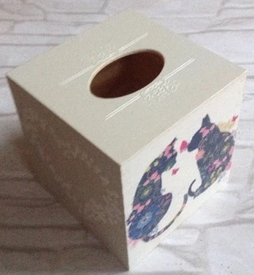 Cats Tissue Square Box Cover Holder wooden handmade decoupaged - Image 1 of 3
