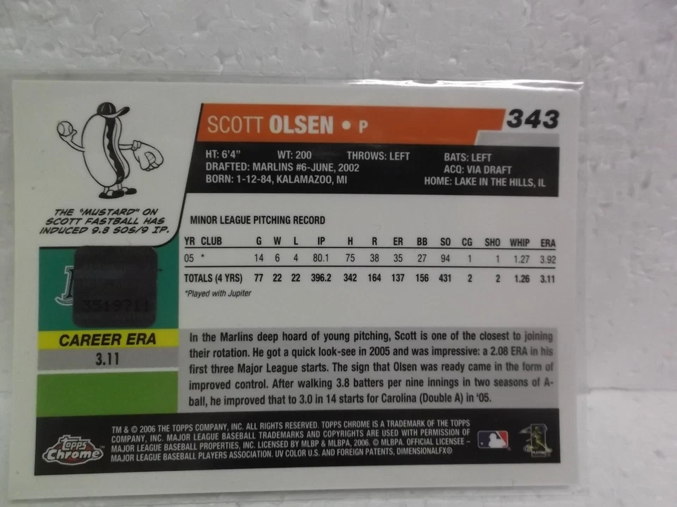 2006 TOPPS CHROME AUTOGRAPH SCOTT OLSEN HNT - Image 2 of 2
