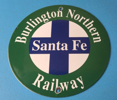 #ad #ad Vintage Sante Fe Sign Burlington Northern Railroad Porcelain Gas Pump Sign $143.37