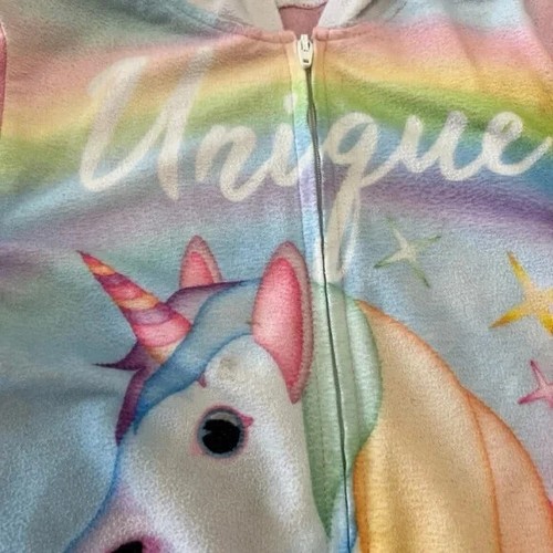 Girls Fleece Pajamas Lot of 3 – Emoji Unicorn Penguin Hooded One Piece Size 6/7 - Picture 3 of 8
