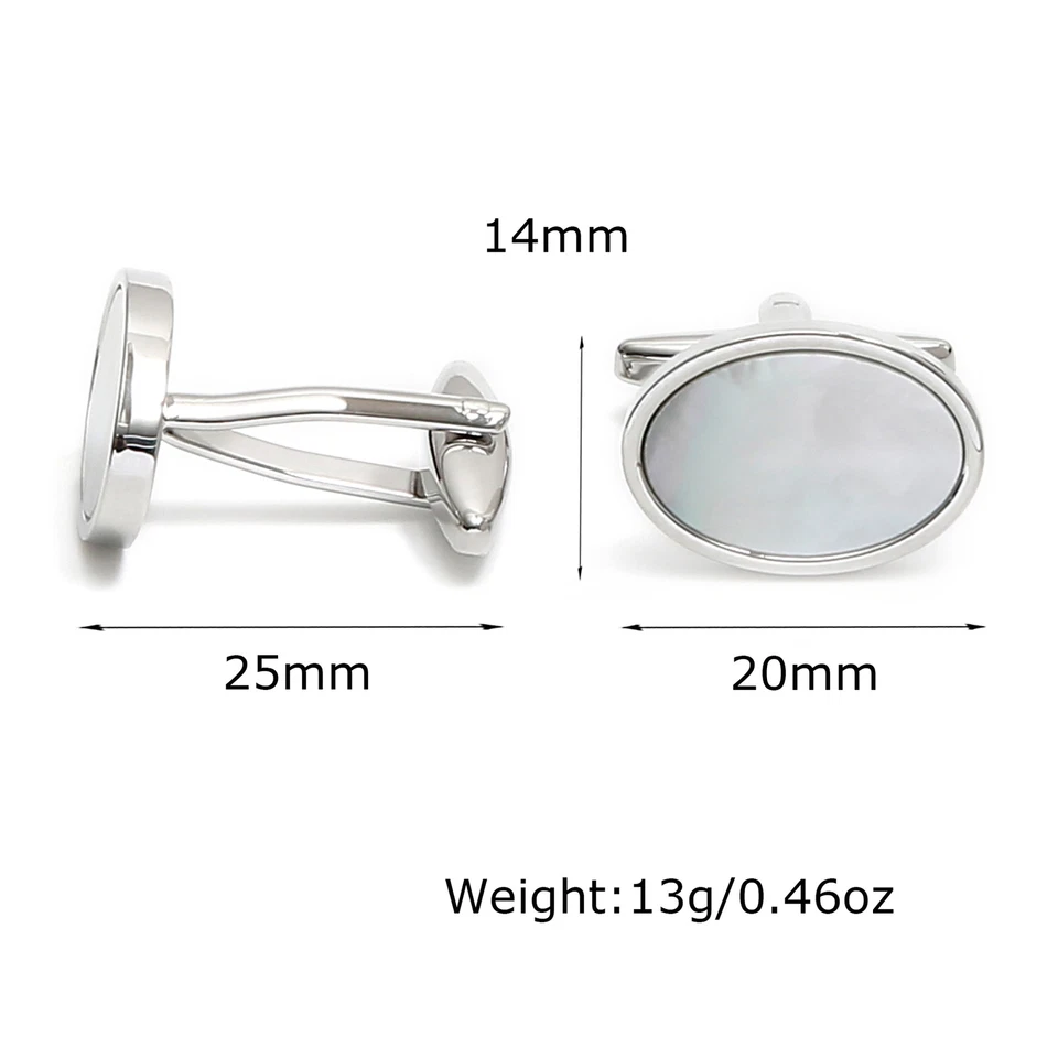 Pair Oval Shell Fashion Mens Cufflinks Mother of Pearl Cuff Links for Men Casual - Image 4 of 4