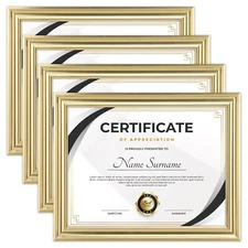 Document frames 8.5x11 Wood Certificate Frames Wall Or Tabletop , Set of 4 Gold