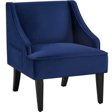 Velvet Upholstered Accent Armchair with Side Pocket for Living Room Lounge, Blue