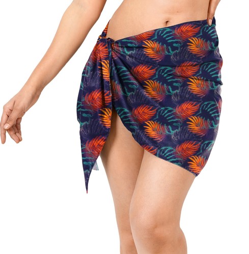 HAPPY BAY Women's Tie Wrap Beach Bikini Cover Up Sarong One Size Navy, Leaves - Picture 2 of 3