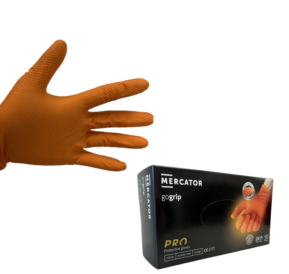 MERCATOR MEDICAL 50x Einweghandschuhe Nitril Handschuhe Grip extra stark latexfrei orange M-XXL