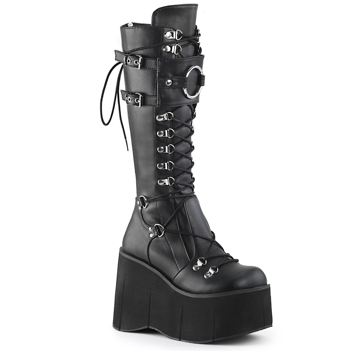 Black Wedge Platform Punk Goth Emo Knee High Lace Up Womans