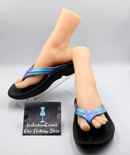 Oofos Women's Iridescent Black & Blue Oolala Luxe Flip Flops Size W10 2831