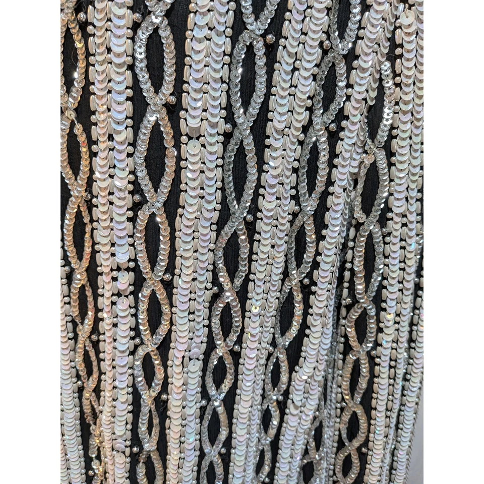 Hochzeit Urlaub Urlaub ausgefallen schwarz weiß Pailletten Perlen Seide XL Jacke - Bild 4 von 4