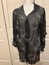 Chicos Size 3 Sheer Jacket, No Buttons With White Accents