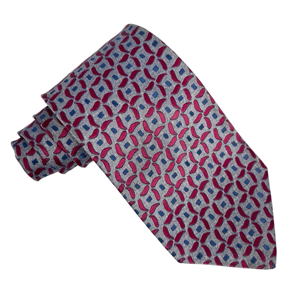 Галстук мужской Charvet Place Vendome геометрический красный/темно-синий/серебристый шелк 3,75 дюйма (W) 56 дюймов (L) - Изображение 4 из 4
