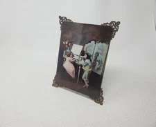 Antique Lithograph Under Glass Victorian Children Playing Piano Ullman Mfg