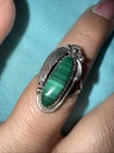 Vintage Native Ramona American Sterling Silver Feather Malachite Ring Size 6.5
