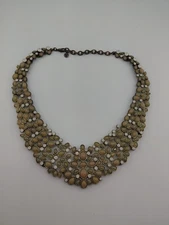 BaubleBar Kew Rhinestone Crystal Oversized Collar Necklace Olive And White Color