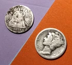 1877 Seated Liberty Dime and 1928D Merc 10¢ @ Below MELT*
