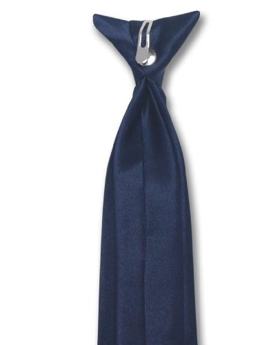Vesuvio Napoli Boy's CLIP-ON NeckTie Solid NAVY BLUE Color Youth Neck Tie - Picture 3 of 3