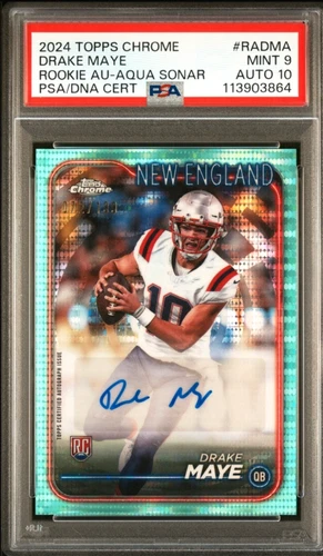 DRAKE MAYE - 2024 Topps Chrome Rookie Auto Aqua Sonar /199 PSA 9 / 10 Auto