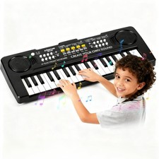 Black 37 Key Kids Music Electronic Keyboard Electric Digital Piano Organ w/Mic