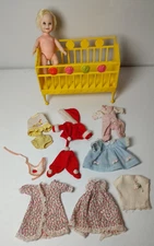 Vintage Deluxe Reading 1960’s Suzy Cute Doll with Crib and 10 pieces of Clothing