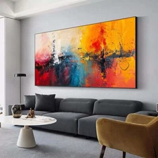 Red  Wall Art Paintings Hand Painted Abstract Oil Painting on Canvas Yellow