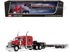 KENWORTH W900L SLEEPER W/FLATBED TRAILER VIPER RED 1/64 BY FIRST GEAR 60-2034