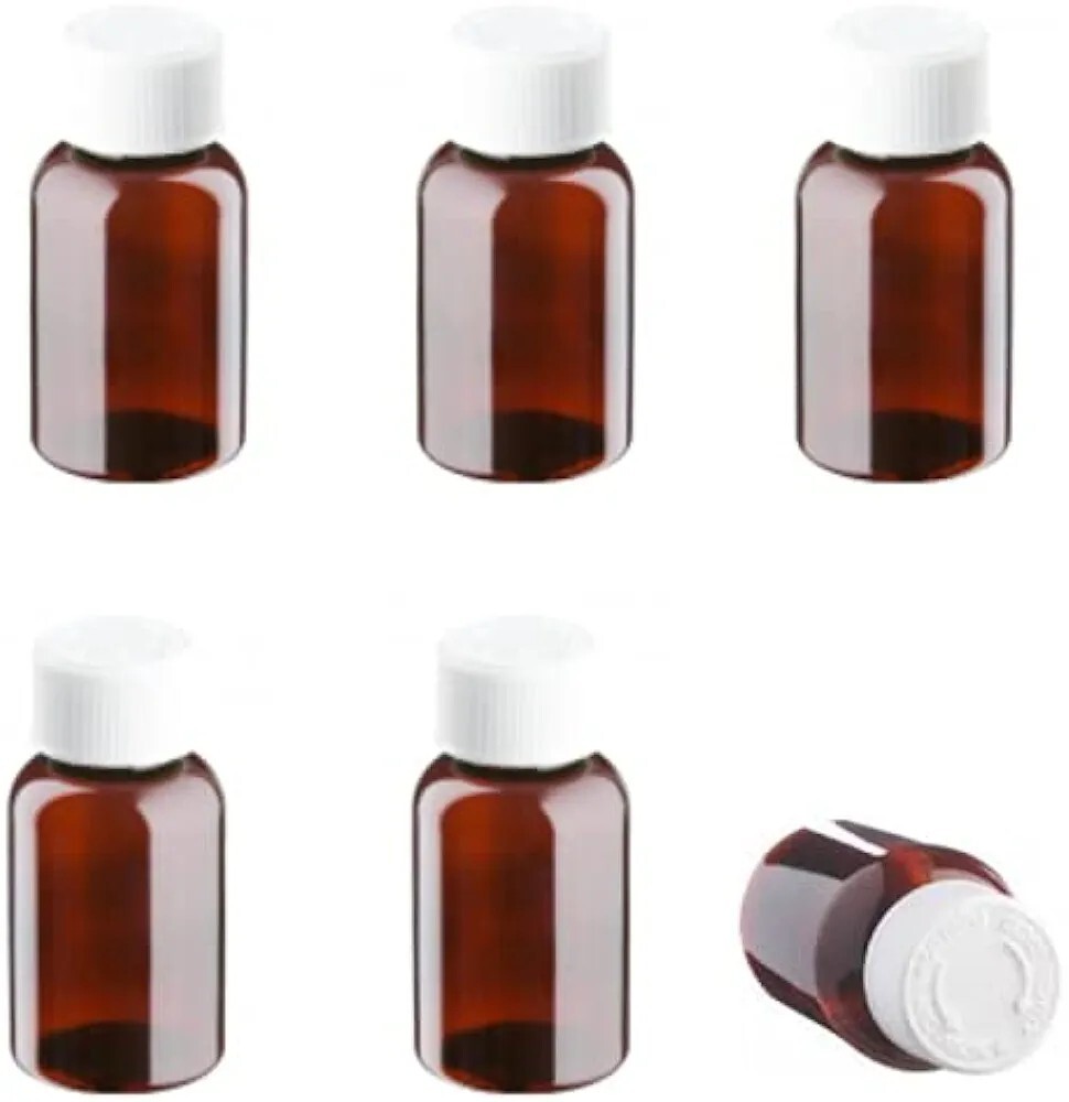Botella de píldora de plástico marrón de 35 ml con tapa de bloqueo, 200 piezas