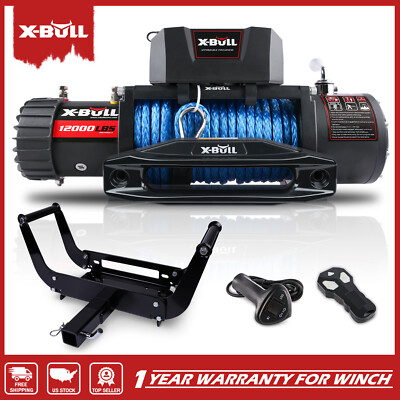 X-BULL Electric Winch 12V 12000LBS Synthetic Rope Towing With Mounting Plate