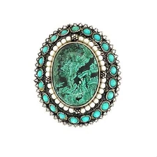Vintage Signed Sterling 925 Eilat King Solomon Stone with Turquoise Oval Brooch