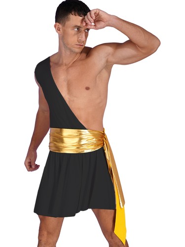 Greek Toga Mens Metallic One Shoulder Roman Costume for Halloween Theme Party - Picture 20 of 31