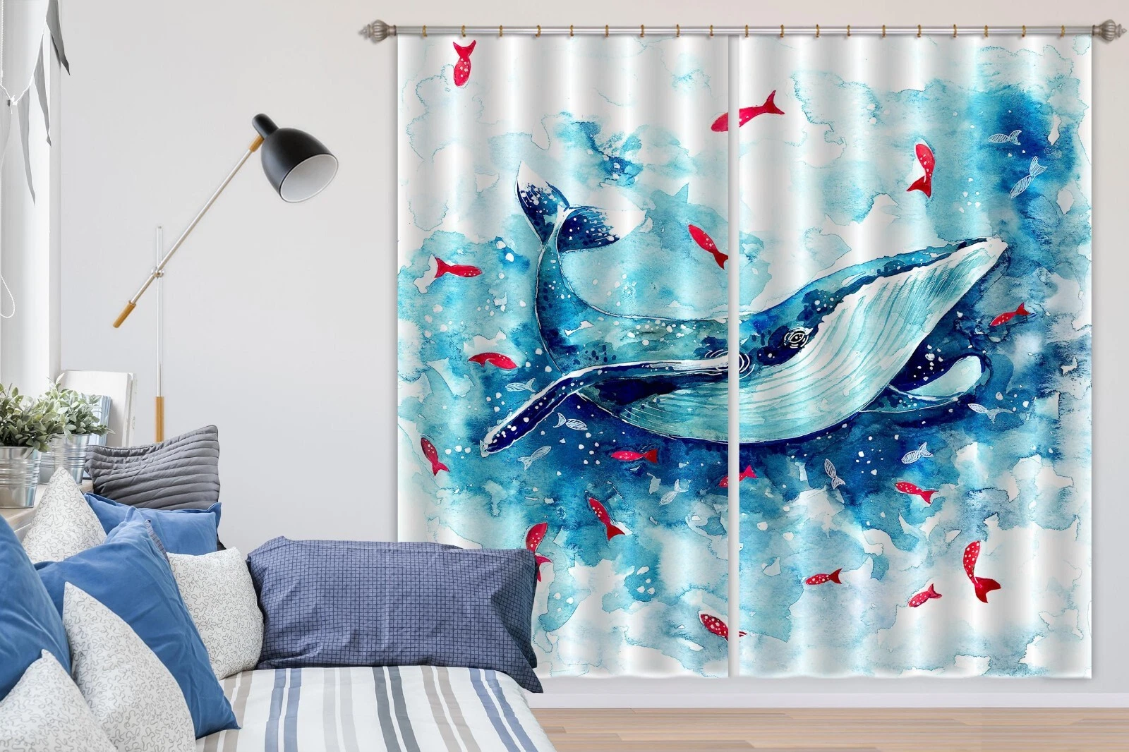 3D Painted Blue Whale ZHUB036 Photo Curtain Window Blockout Fabric Amy 2023