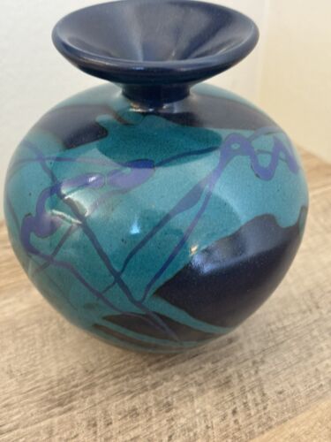 Studiokeramik Vase blau türkis Wirbel 5,5 Zoll - Bild 8 von 12