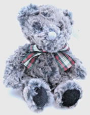Small Russ Berrie 6" Soft Plush Teddy Bear with Green & Red Plaid Bowtie 33707