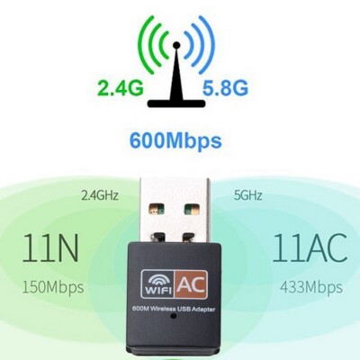 USB WiFi Adapter 600Mbps 2.4GHz 5GHz Dual Band Mini Computer Network Card
