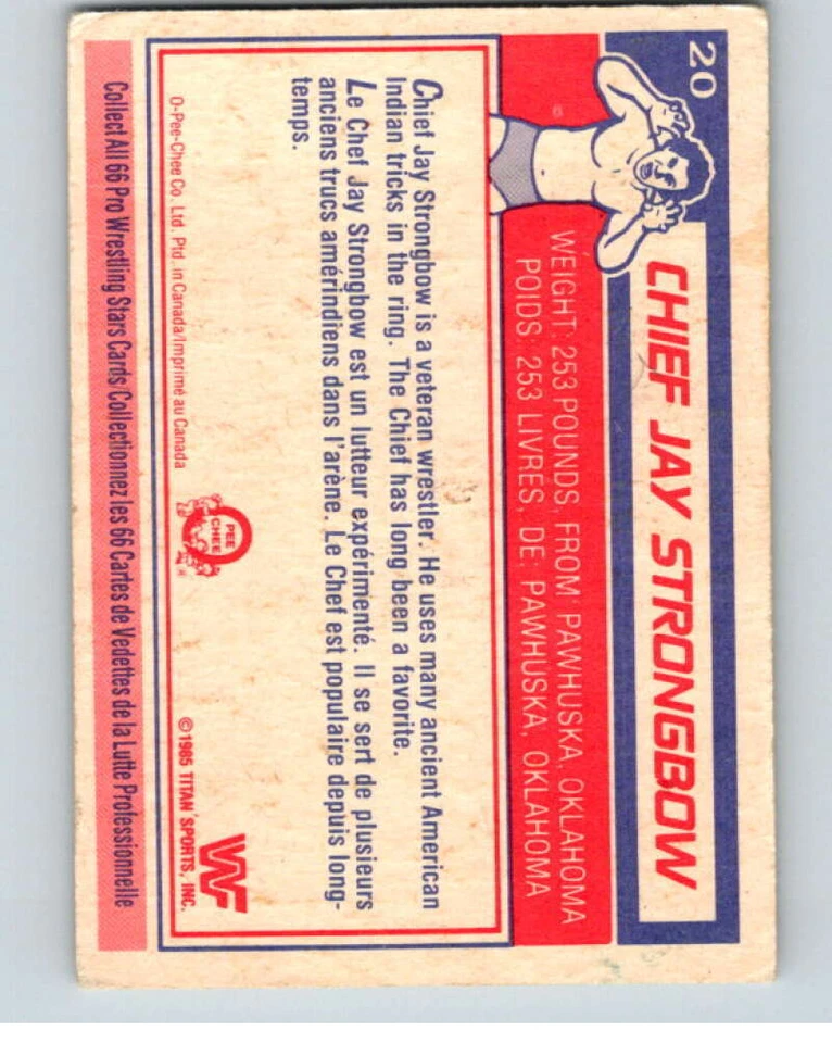 1985 O-Pee-Chee WWF #20 Chief Jay Strongbow  V65714 - Image 2 of 2