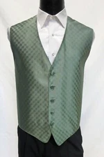 Mens Medium Sage Green Fusion Checkered Patterned Fullback Vest Formal In Stock
