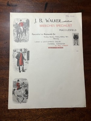 J.B. Walker Reithose Specialist Macclesfield illustrierter Briefkopf um 1910