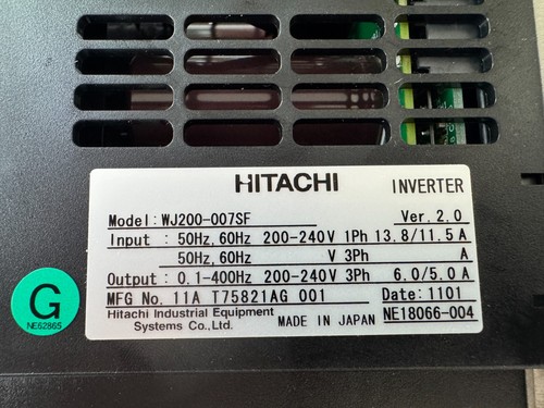 Hitachi WJ200-007SF Frequenzumrichter 0,75 kW, 1-Eingang, 3-Phasen Ausgang - Bild 5 von 10