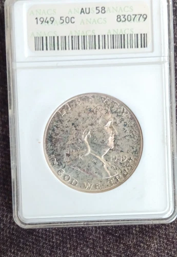 1949 Franklin Half Dollar 50C ANACS AU58 Philadelphia Silver Coin