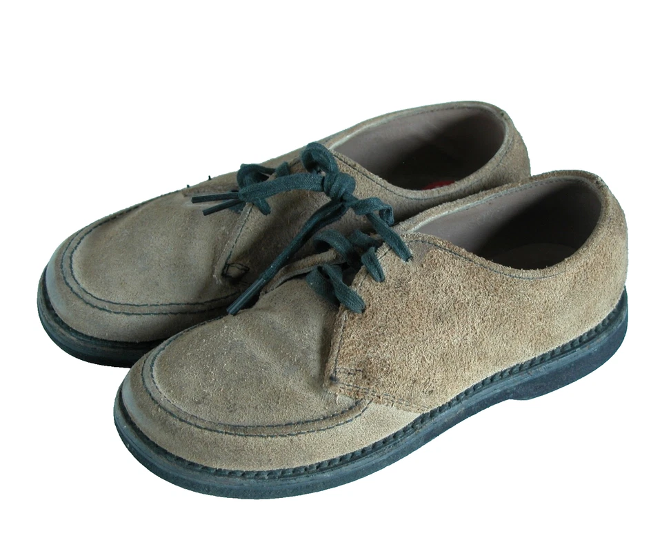 Zapatos de ganso rojo de colección años 40 para niños zapatos de gamuza marrón con pegatina Foto 2 de 4