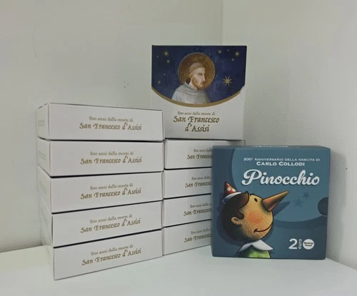 Lot 10 x 2€ BE Proof Commémorative Italie 2026 : 9 Assisi + 1 Pinocchio Poli Inv