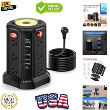 Surge Protector Power Strip Tower with 5 USB Ports and Night Light,10FT Exten...
