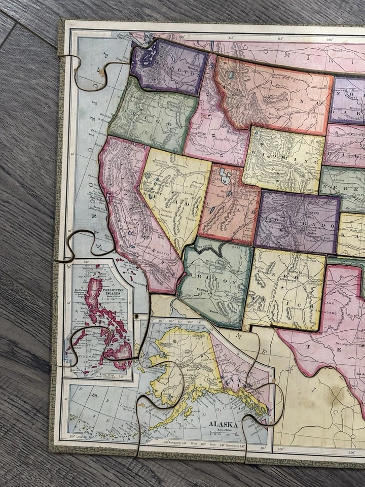 Rompecabezas de madera Parker Brothers 1915 mapa completo de Estados Unidos Foto 3 de 4