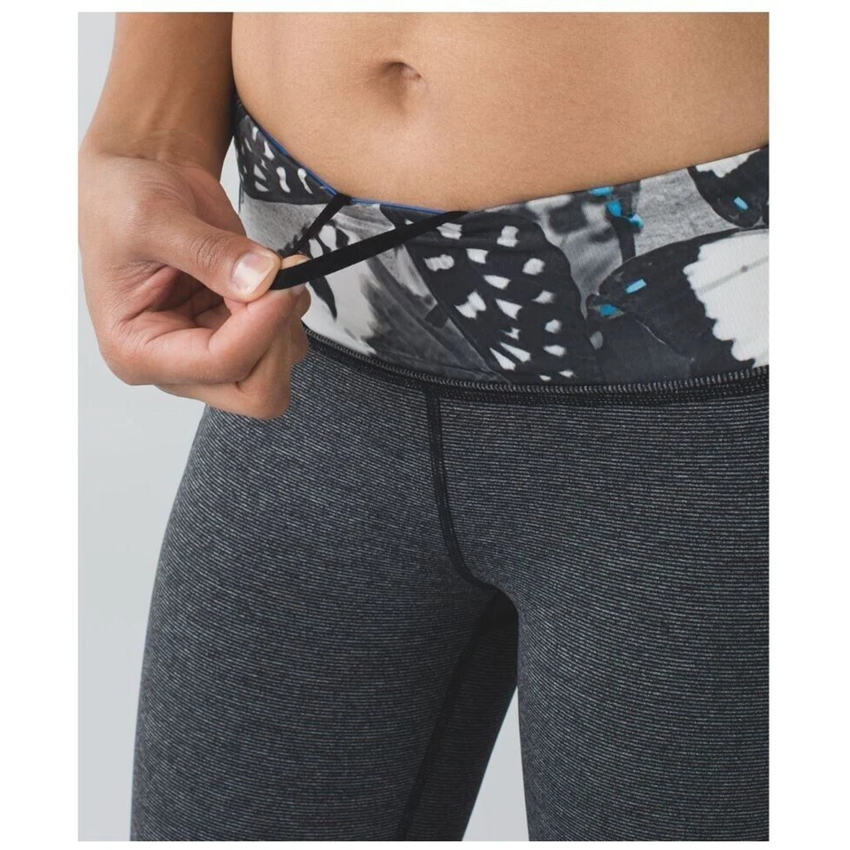 LULULEMON Pace Rival Crop Leggings Wee Stripe Exploded Butterfly Angel Wing 4 - Image 3 of 4