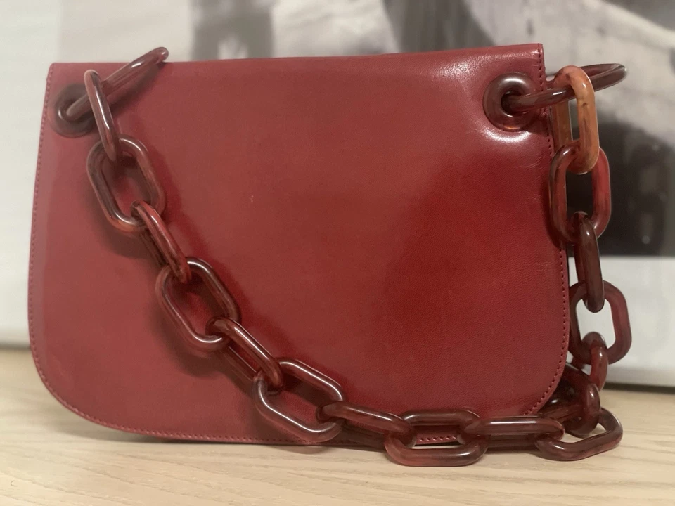 PRADA Borsa A Tracolla Con Catena Pelle Rossa Auth am4993 Rosso - Immagine 2 di 4